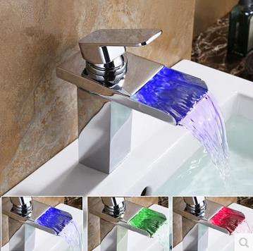 Contemporary Solid Brass Single Handle LED Waterfall Bathroom Sink Faucet Chrome Finish TP0510F Contemporary Solid Brass Single Handle LED Waterfall Bathroom Sink Faucet Chrome Finish TP0510F