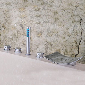Chrome Two Handles Waterfall Widespread Tub Faucet T001-18 Chrome Two Handles Waterfall Widespread Tub Faucet T001-18