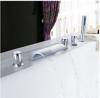Chrome Two Handles Waterfall Widespread Tub Faucet T001-19 Chrome Two Handles Waterfall Widespread Tub Faucet T001-19