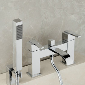 Contemporary Double Handles Bridge Solid Brass Tub Faucet with Hand Shower T0215 Contemporary Double Handles Bridge Solid Brass Tub Faucet with Hand Shower T0215