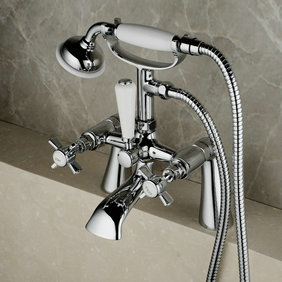 Contemporary Solid Brass Double Handles Bridge Bathtub Faucet with Hand Shower T0217 Contemporary Solid Brass Double Handles Bridge Bathtub Faucet with Hand Shower T0217