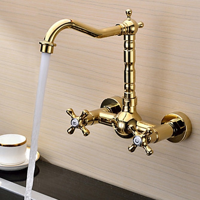 Ti-PVD Finish Solid Brass Wall Mount Centerset Kitchen Faucet T0415G Ti-PVD Finish Solid Brass Wall Mount Centerset Kitchen Faucet T0415G
