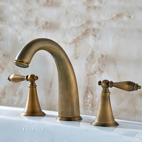Antique Brass Finish Widespread Bathroom Sink Faucet T0453A Antique Brass Finish Widespread Bathroom Sink Faucet T0453A