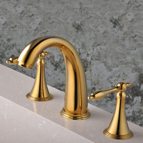 Ti-PVD Widespread Two Handles Bathroom Sink Faucet T0453G Ti-PVD Widespread Two Handles Bathroom Sink Faucet T0453G