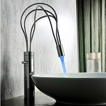 Contemporary Chrome Finish Single Handle LED Bathroom Sink Tap(Tall) T0458HF Contemporary Chrome Finish Single Handle LED Bathroom Sink Tap(Tall) T0458HF