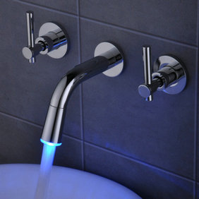 Contemporary Color Changing LED Waterfall Widespread Bathroom Sink Faucet T0462F Contemporary Color Changing LED Waterfall Widespread Bathroom Sink Faucet T0462F