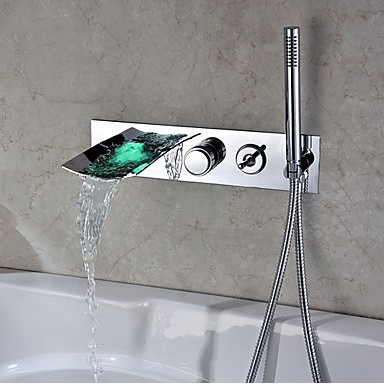 Contemporary Color Changing Wall Mount Tub Faucet With Hand Shower T0500BW Contemporary Color Changing Wall Mount Tub Faucet With Hand Shower T0500BW