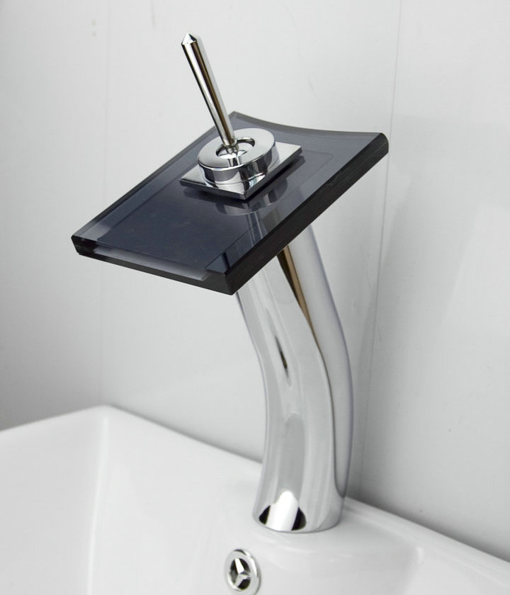 Contemporary Waterfall Bathroom Sink Faucet with Glass Spout T0801BH Contemporary Waterfall Bathroom Sink Faucet with Glass Spout T0801BH