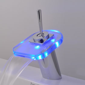 Contemporary Single Handle Waterfall LED Chrome Bathroom Sink Faucet - T0803F Contemporary Single Handle Waterfall LED Chrome Bathroom Sink Faucet - T0803F