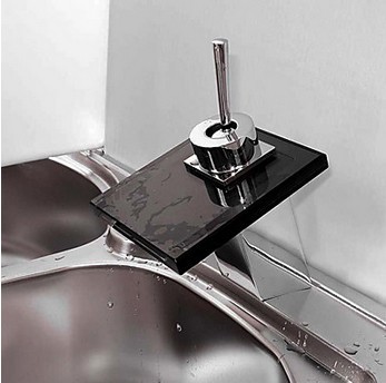 Waterfall Bathroom Sink Faucet with Black Glass Spout T0815-8 Waterfall Bathroom Sink Faucet with Black Glass Spout T0815-8
