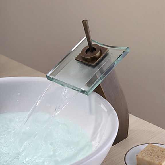 Antique Waterfall Bathroom Sink Faucet with Glass Spout (Tall) T0815AH Antique Waterfall Bathroom Sink Faucet with Glass Spout (Tall) T0815AH