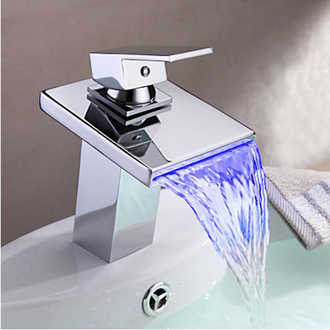 Contemporary Thermochromic Multi-color LED Stainless Steel Spout Bathroom Sink Faucet T0815BF Contemporary Thermochromic Multi-color LED Stainless Steel Spout Bathroom Sink Faucet T0815BF