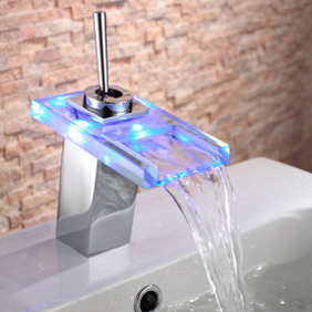 Contemporary Single Handle Chrome Waterfall LED Bathroom Sink Faucet - T0818-1F Contemporary Single Handle Chrome Waterfall LED Bathroom Sink Faucet - T0818-1F