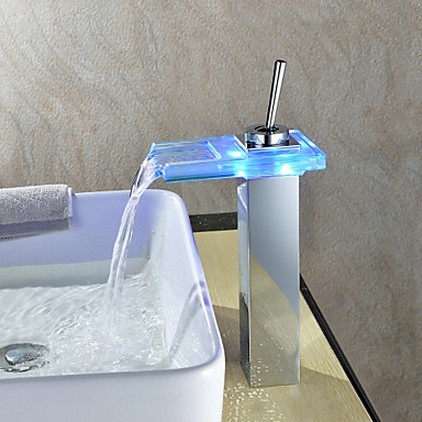 Waterfall Color Changing LED Bathroom Sink Faucet Tall T0818-1HF Waterfall Color Changing LED Bathroom Sink Faucet Tall T0818-1HF