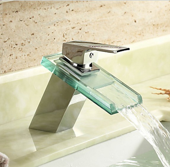 Waterfall Chrome Finish Bathroom Sink Faucet Mixer with Glass Spout T0818 Waterfall Chrome Finish Bathroom Sink Faucet Mixer with Glass Spout T0818