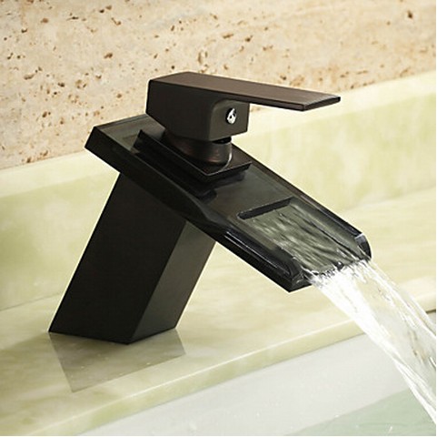 Antique Black Bronze Finish Waterfall Centerset Glass Bathroom Sink Faucet T0818ORB Antique Black Bronze Finish Waterfall Centerset Glass Bathroom Sink Faucet T0818ORB