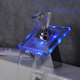 Contemporary Color Changing LED Glass Handle Waterfall Bathroom Sink Faucet - T0819F Contemporary Color Changing LED Glass Handle Waterfall Bathroom Sink Faucet - T0819F