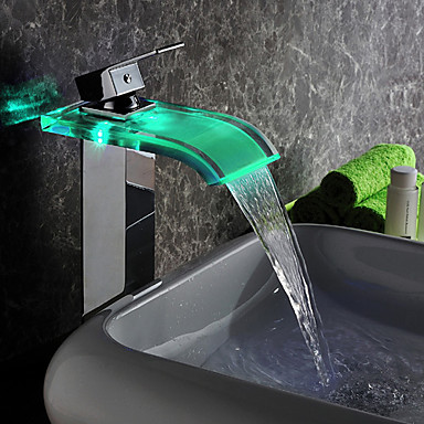 Contemporary LED Waterfall Glass Tall Bathroom Sink Faucet - T0822HF Contemporary LED Waterfall Glass Tall Bathroom Sink Faucet - T0822HF