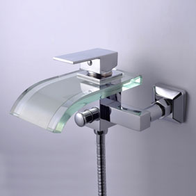 Single Handle Waterfall Wall-Mount Chrome Glass Bathtub Faucet (T0822W) Single Handle Waterfall Wall-Mount Chrome Glass Bathtub Faucet (T0822W)