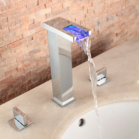 Contemporary Two Handles LED Hydroelectric Widespread Waterfall Sink Faucet - T0823HF Contemporary Two Handles LED Hydroelectric Widespread Waterfall Sink Faucet - T0823HF