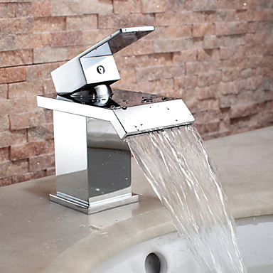 Broad Spout Contemporary Chrome Finish Waterfall Centerset Bathroom Sink Faucet T0825 Broad Spout Contemporary Chrome Finish Waterfall Centerset Bathroom Sink Faucet T0825