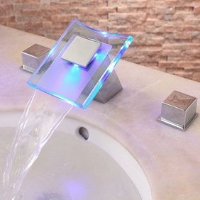 Contemporary LED Two Handles Hydroelectric Waterfall Sink Faucet T0827F Contemporary LED Two Handles Hydroelectric Waterfall Sink Faucet T0827F