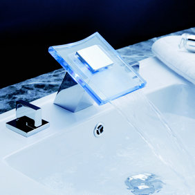 Contemporary Color Changing LED Waterfall Widespread Bathroom Sink Faucet T0830F Contemporary Color Changing LED Waterfall Widespread Bathroom Sink Faucet T0830F