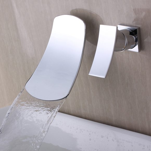 Chrome Waterfall Wall Mount Contemporary Stainless Steel Bathroom Sink Faucet T6015B Chrome Waterfall Wall Mount Contemporary Stainless Steel Bathroom Sink Faucet T6015B