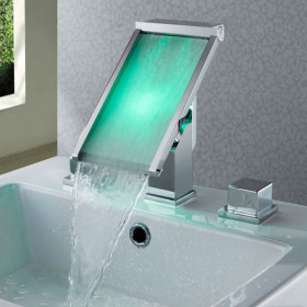 Contemporary Color Changing LED Waterfall Widespread Bathroom Sink Faucet - T8002-1 Contemporary Color Changing LED Waterfall Widespread Bathroom Sink Faucet - T8002-1