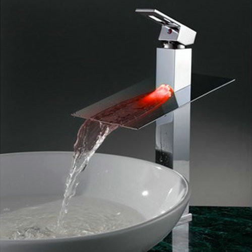 Contemporary Cartridge Water-saving Color Changing LED Waterfall Tall Bathroom Sink Faucet - T8003A Contemporary Cartridge Water-saving Color Changing LED Waterfall Tall Bathroom Sink Faucet - T8003A