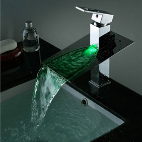 Contemporary Third Gear Cartridge Water-saving Color Changing LED Waterfall Bathroom Sink Faucet - T8003B
