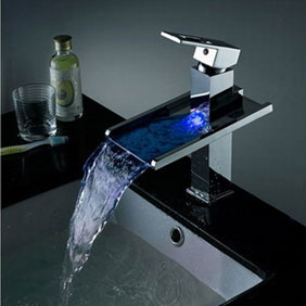 Contemporary Color Changing LED Pop up Waste Waterfall Bathroom Sink Faucet - T8004B Contemporary Color Changing LED Pop up Waste Waterfall Bathroom Sink Faucet - T8004B