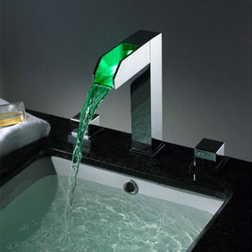 Contemporary Two Handles Chrome Waterfall LED Bathroom Sink Faucet - T8005-1 Contemporary Two Handles Chrome Waterfall LED Bathroom Sink Faucet - T8005-1