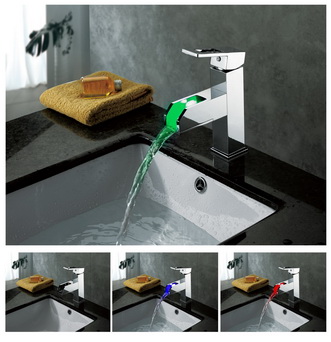 Contemporary Color Changing LED Waterfall Bathroom Sink Faucet - T8005-5 Contemporary Color Changing LED Waterfall Bathroom Sink Faucet - T8005-5