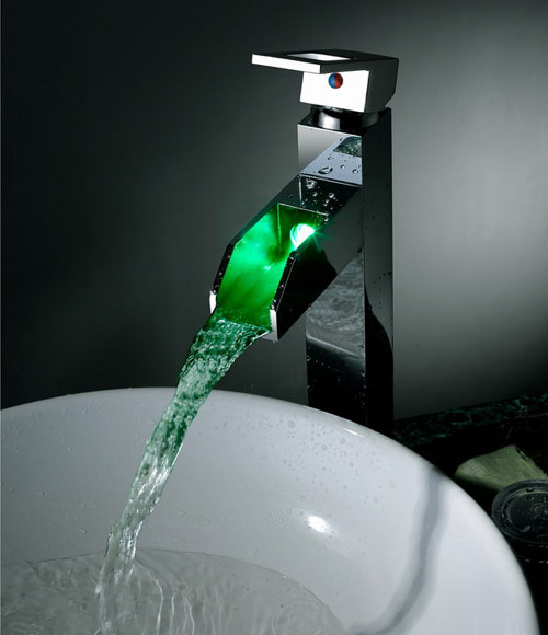 Contemporary Color Changing LED Tall Waterall Bathroom Sink Faucet - T8005-5H Contemporary Color Changing LED Tall Waterall Bathroom Sink Faucet - T8005-5H