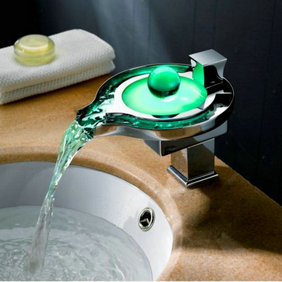 Contemporary Color Changing LED Waterfall Bathroom Sink Faucet - T8008F Contemporary Color Changing LED Waterfall Bathroom Sink Faucet - T8008F