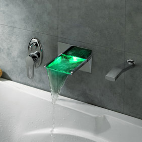 Contemporary LED Waterfall Tub Faucet with Pull-out Hand Shower - T8014 Contemporary LED Waterfall Tub Faucet with Pull-out Hand Shower - T8014