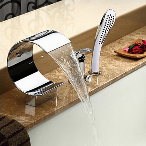 Single Handle Waterfall Tub Faucet with Hand Shower Chrome Finish T8022M Single Handle Waterfall Tub Faucet with Hand Shower Chrome Finish T8022M