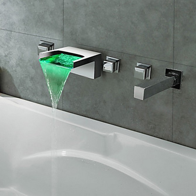 Thermochromic Chrome Finish LED Waterfall Bathroom Tub Faucet T8042 Thermochromic Chrome Finish LED Waterfall Bathroom Tub Faucet T8042