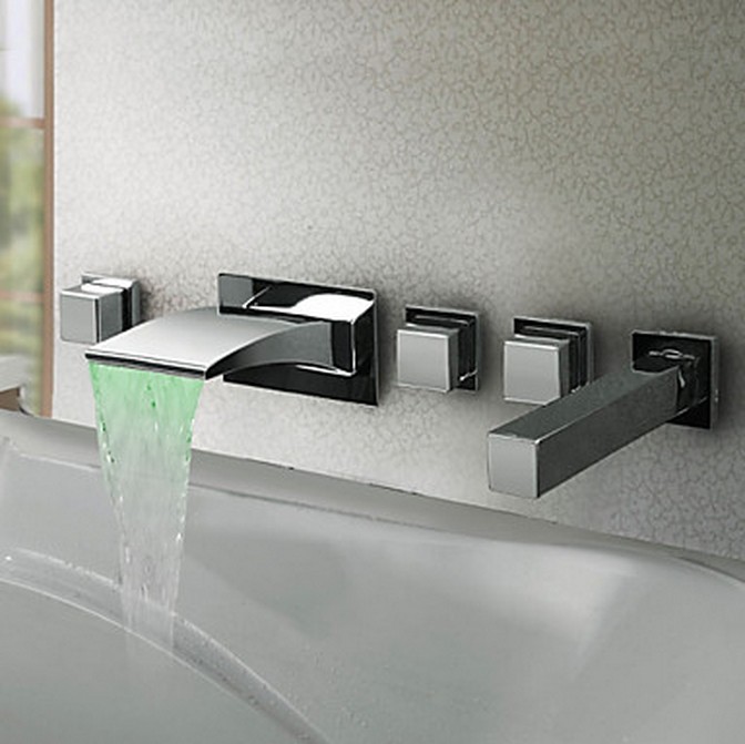 Thermochromic Contemporary Chrome Finish LED Waterfall Bathroom Tub Faucet T8043 Thermochromic Contemporary Chrome Finish LED Waterfall Bathroom Tub Faucet T8043