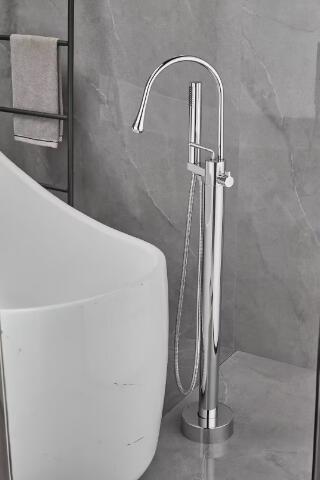 Chrome Freestanding Floor Mount With Hand Shower Single Handle Brass Bathtub Tap BFC0577 Chrome Freestanding Floor Mount With Hand Shower Single Handle Brass Bathtub Tap BFC0577