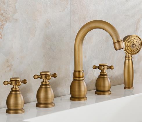 Antique Brass Five-pieces Widespread Tub Faucet with Hand Shower FBT0328 Antique Brass Five-pieces Widespread Tub Faucet with Hand Shower FBT0328