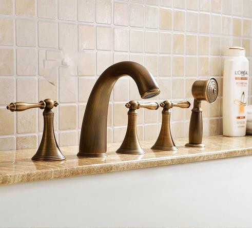 Antique Brass Classic Widespread Tub Faucet with Hand Shower FBT0677 Antique Brass Classic Widespread Tub Faucet with Hand Shower FBT0677