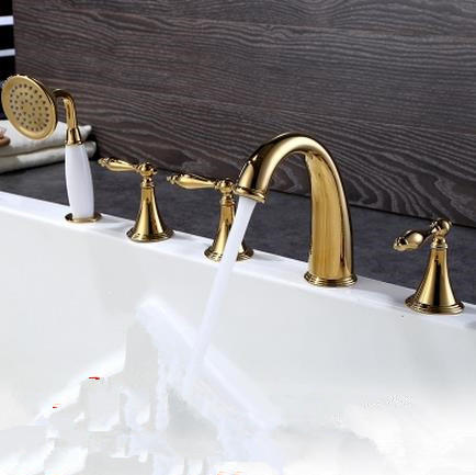 Antique Golden Printed Five-pieces Widespread Tub Faucet with Hand Shower FBT0678 Antique Golden Printed Five-pieces Widespread Tub Faucet with Hand Shower FBT0678