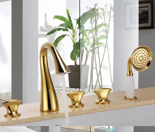 Antique Classic Golden Printed Luxury Widespread Tub Faucet with Hand Shower FBT0769 Antique Classic Golden Printed Luxury Widespread Tub Faucet with Hand Shower FBT0769