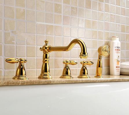 Antique Brass Golden Printed Luxury Widespread Tub Faucet with Hand Shower FBT0889 Antique Brass Golden Printed Luxury Widespread Tub Faucet with Hand Shower FBT0889