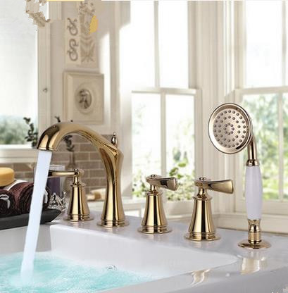 Antique Traditional Golden Printed Luxury Widespread Tub Faucet with Hand Shower FBT2280 Antique Traditional Golden Printed Luxury Widespread Tub Faucet with Hand Shower FBT2280