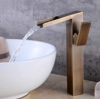 Antique Basin Faucet Brass Waterfall Mixer Water Bathroom Sink Faucet High Version FA0280H Antique Basin Faucet Brass Waterfall Mixer Water Bathroom Sink Faucet High Version FA0280H