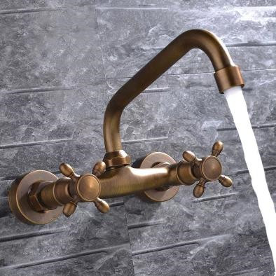 Antique Brass FInished Wall Mounted Mixer Bathroom Sink Faucet FA109W Antique Brass FInished Wall Mounted Mixer Bathroom Sink Faucet FA109W
