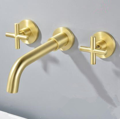 Antique Golden Brass Brushed Wall Mounted Two Handles Mixer Bathroom Sink Faucet FA3790 Antique Golden Brass Brushed Wall Mounted Two Handles Mixer Bathroom Sink Faucet FA3790